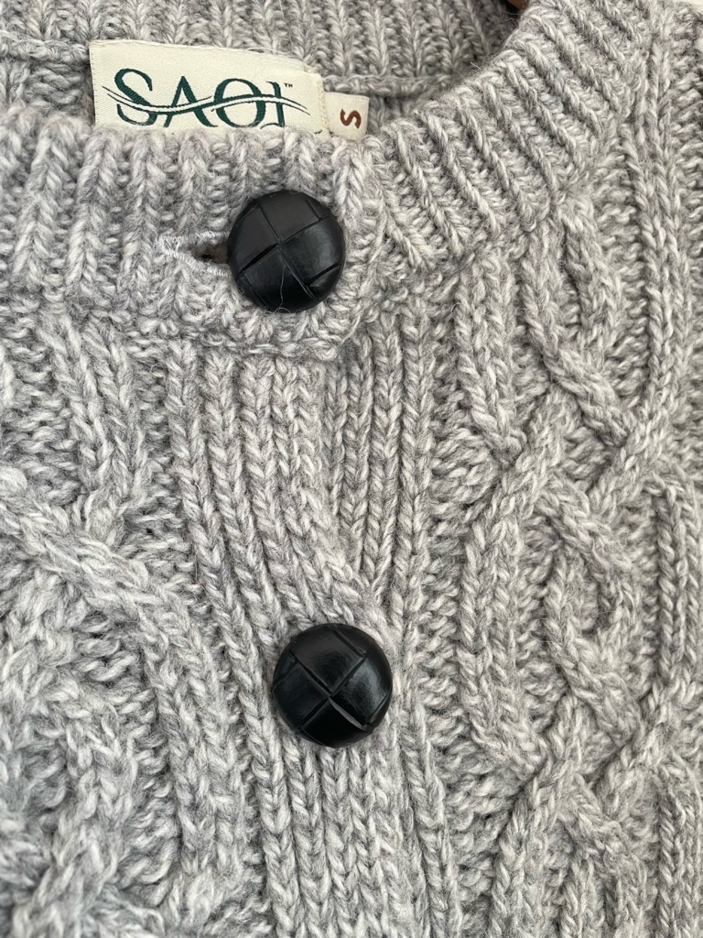 SAOL Ireland Aran 100% Merino Wool Cable Knit Cardigan Size Small Cottagecore - Picture 8 of 11